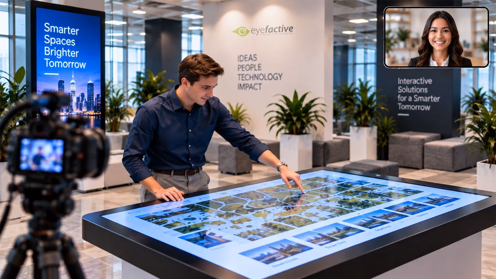Multitouch table in a live demo via video call