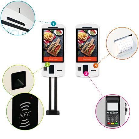 Self Order Touchscreen Kiosk: Face Recognition, Scanner, Printer, Payment