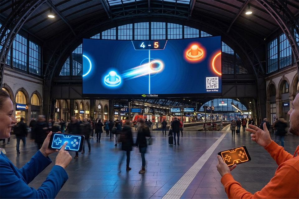 Interaktives Schaufenster: Bahnhofhalle - Airhockey