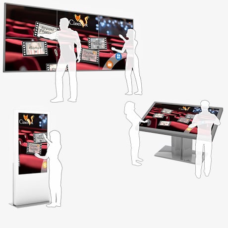 Multi Touch Screen Videowand, Info-Terminals und Kiosk-Systeme für Kino & Einkaufs-Center